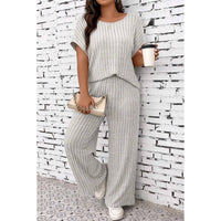 Plus Size Elastic Round Neck Strip Solid Sets