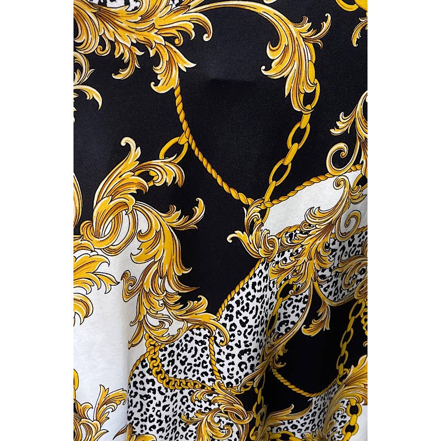 PLUS SIZE MULTI CHAIN PRINT BUTTON UP COLLARED BLOUSE