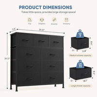 Matte Black Nine Drawer Dresser With Durable Fabric