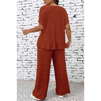 Plus Size Elastic Round Neck Strip Solid Sets