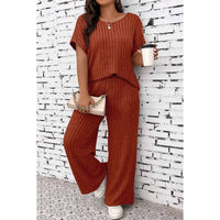 Plus Size Elastic Round Neck Strip Solid Sets