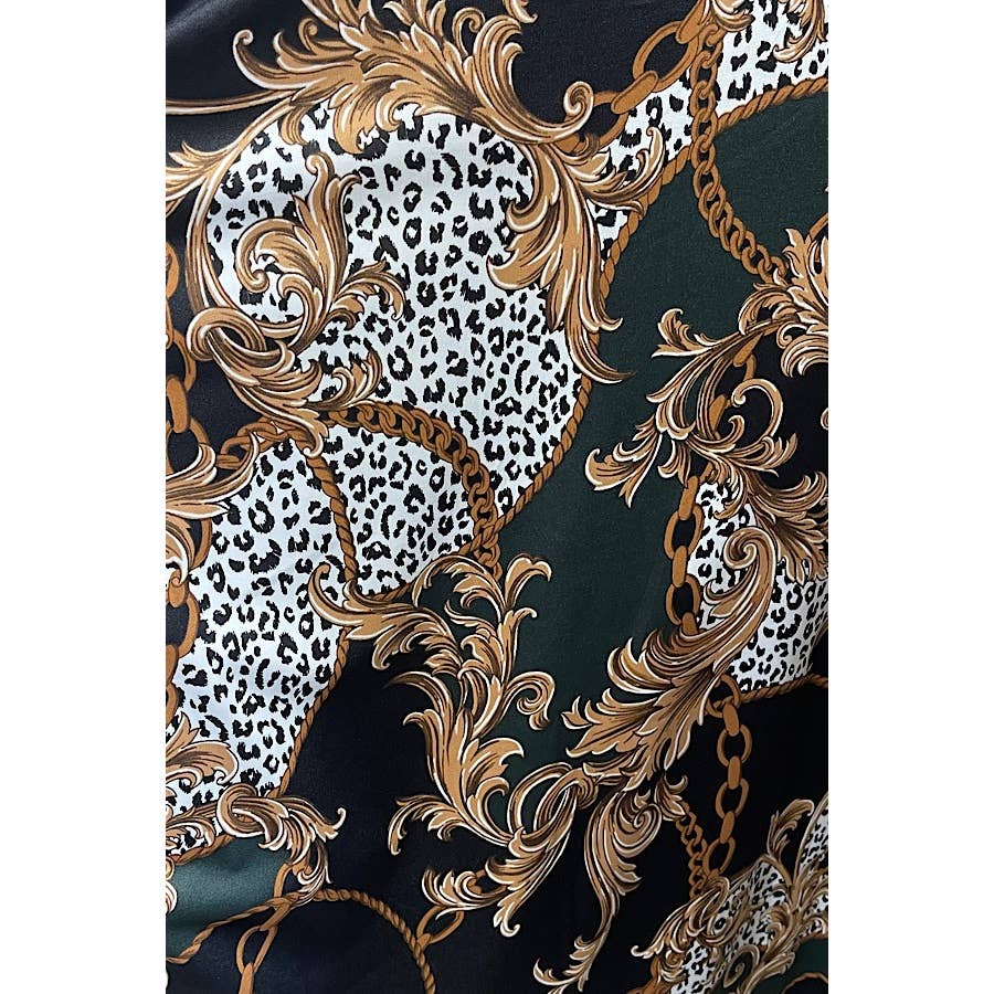 PLUS SIZE MULTI CHAIN PRINT BUTTON UP COLLARED BLOUSE