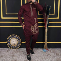 Men's Embroidered Casual Long Sleeve Long Pants Set