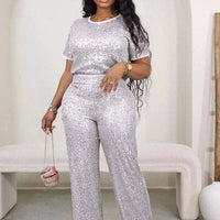 Sequin Short Sleeve Two-Piece Set