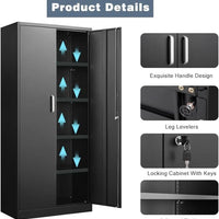 Black Metal Storage Cabinet With Locking Adjustable Shelves