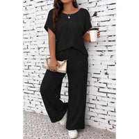 Plus Size Elastic Round Neck Strip Solid Sets