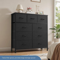 Matte Black Nine Drawer Dresser With Durable Fabric