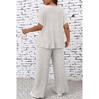 Plus Size Elastic Round Neck Strip Solid Sets