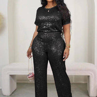 Sequin Short Sleeve Two-Piece Set