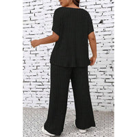 Plus Size Elastic Round Neck Strip Solid Sets