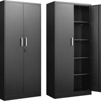 Black Metal Storage Cabinet With Locking Adjustable Shelves