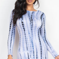 Tie-dye Printed Lettuce Trim Bodycon Dress