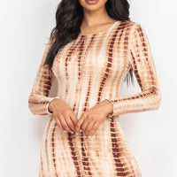 Tie-dye Printed Lettuce Trim Bodycon Dress