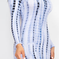 Tie-dye Printed Lettuce Trim Bodycon Dress