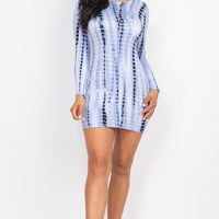 Tie-dye Printed Lettuce Trim Bodycon Dress
