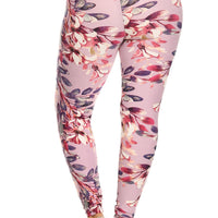 Plus Size Floral Print, Full Length Leggings In A Slim Fitting Style With A Banded High Waist