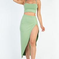 Crop Cami & Split Thigh Maxi Skirt Set - Passion 4 Fashion USA