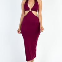 Cut-out Halter Neck Double Back Tie Split Thigh Midi Dress - Passion 4 Fashion USA