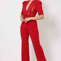 Deep V-neck Crochet Bodice Jumpsuit - Passion 4 Fashion USA