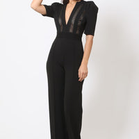 Deep V-neck Crochet Bodice Jumpsuit - Passion 4 Fashion USA