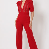 Deep V-neck Crochet Bodice Jumpsuit - Passion 4 Fashion USA