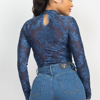 Embroidered Mock Neck Keyhole Bodysuit - Passion 4 Fashion USA