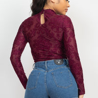 Embroidered Mock Neck Keyhole Bodysuit - Passion 4 Fashion USA