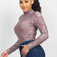 Embroidered Mock Neck Keyhole Bodysuit - Passion 4 Fashion USA