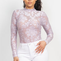Embroidered Mock Neck Keyhole Bodysuit - Passion 4 Fashion USA