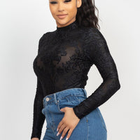 Embroidered Mock Neck Keyhole Bodysuit - Passion 4 Fashion USA