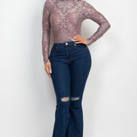 Embroidered Mock Neck Keyhole Bodysuit - Passion 4 Fashion USA