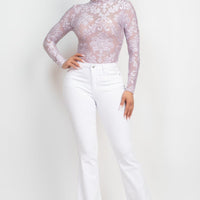 Embroidered Mock Neck Keyhole Bodysuit - Passion 4 Fashion USA