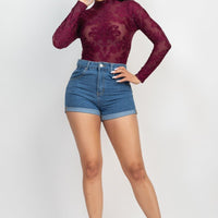 Embroidered Mock Neck Keyhole Bodysuit - Passion 4 Fashion USA