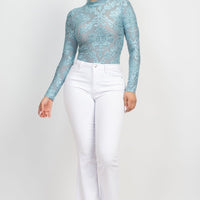 Embroidered Mock Neck Keyhole Bodysuit - Passion 4 Fashion USA