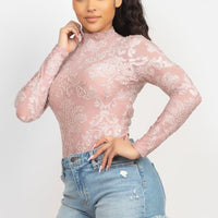 Embroidered Mock Neck Keyhole Bodysuit - Passion 4 Fashion USA
