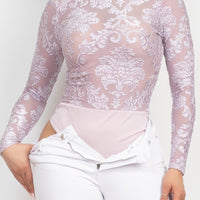 Embroidered Mock Neck Keyhole Bodysuit - Passion 4 Fashion USA