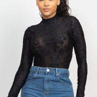 Embroidered Mock Neck Keyhole Bodysuit - Passion 4 Fashion USA