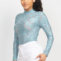 Embroidered Mock Neck Keyhole Bodysuit - Passion 4 Fashion USA