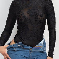 Embroidered Mock Neck Keyhole Bodysuit - Passion 4 Fashion USA