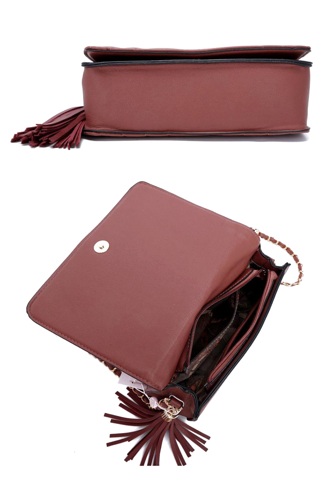 Fashion Double Metal Pattern Stitching Tassel Crossbody Bag - Passion 4 Fashion USA