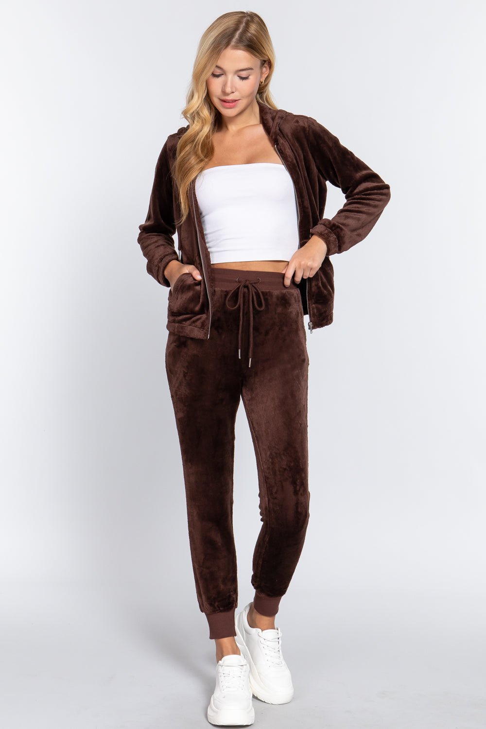 Faux Fur Jacket & Jogger Pants Set - Passion 4 Fashion USA