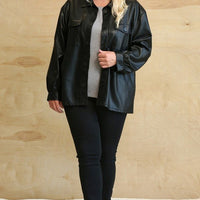 Faux Leather Button Down Shacket With Side Pockets - Passion 4 Fashion USA