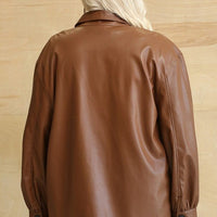 Faux Leather Button Down Shacket With Side Pockets - Passion 4 Fashion USA