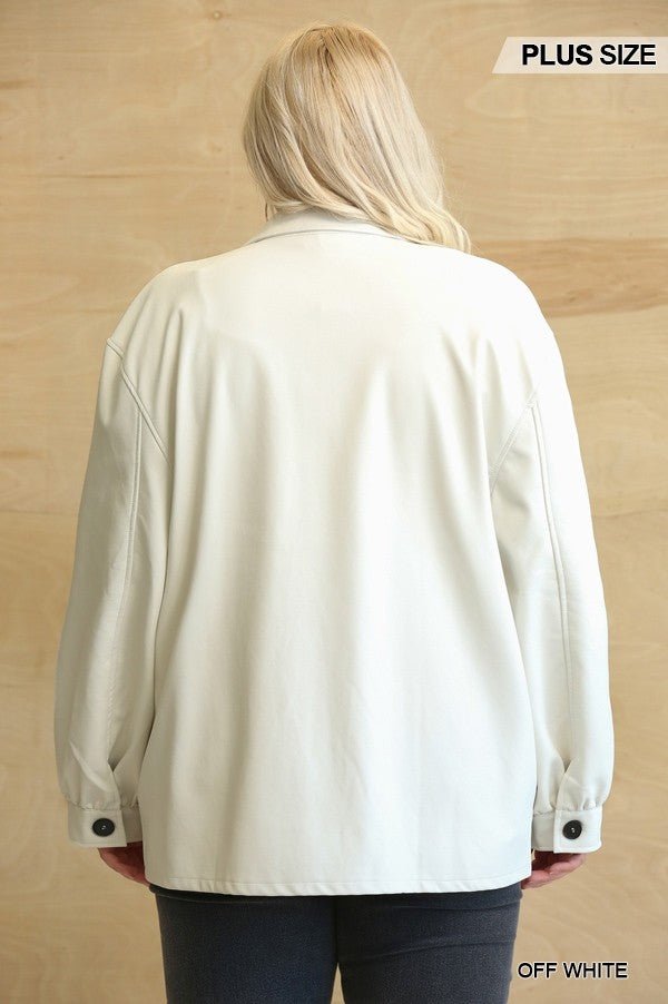 Faux Leather Button Down Shacket With Side Pockets - Passion 4 Fashion USA