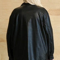Faux Leather Button Down Shacket With Side Pockets - Passion 4 Fashion USA
