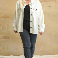 Faux Leather Button Down Shacket With Side Pockets - Passion 4 Fashion USA