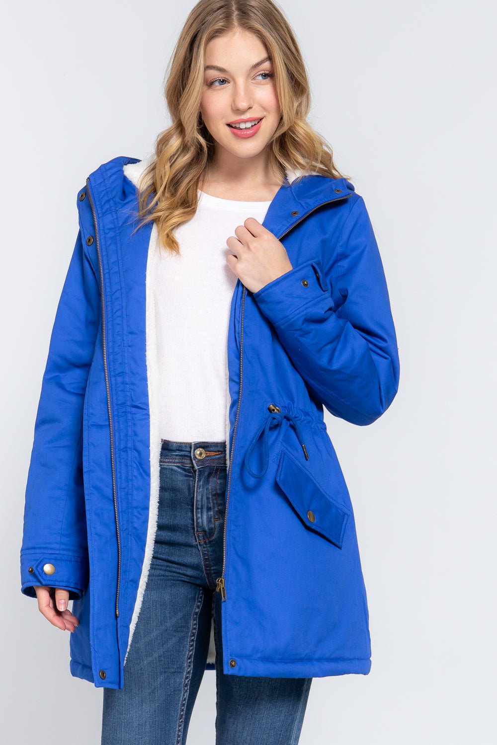 Fleece Lined Fur Hoodie Utility Jacket - Passion 4 Fashion USA