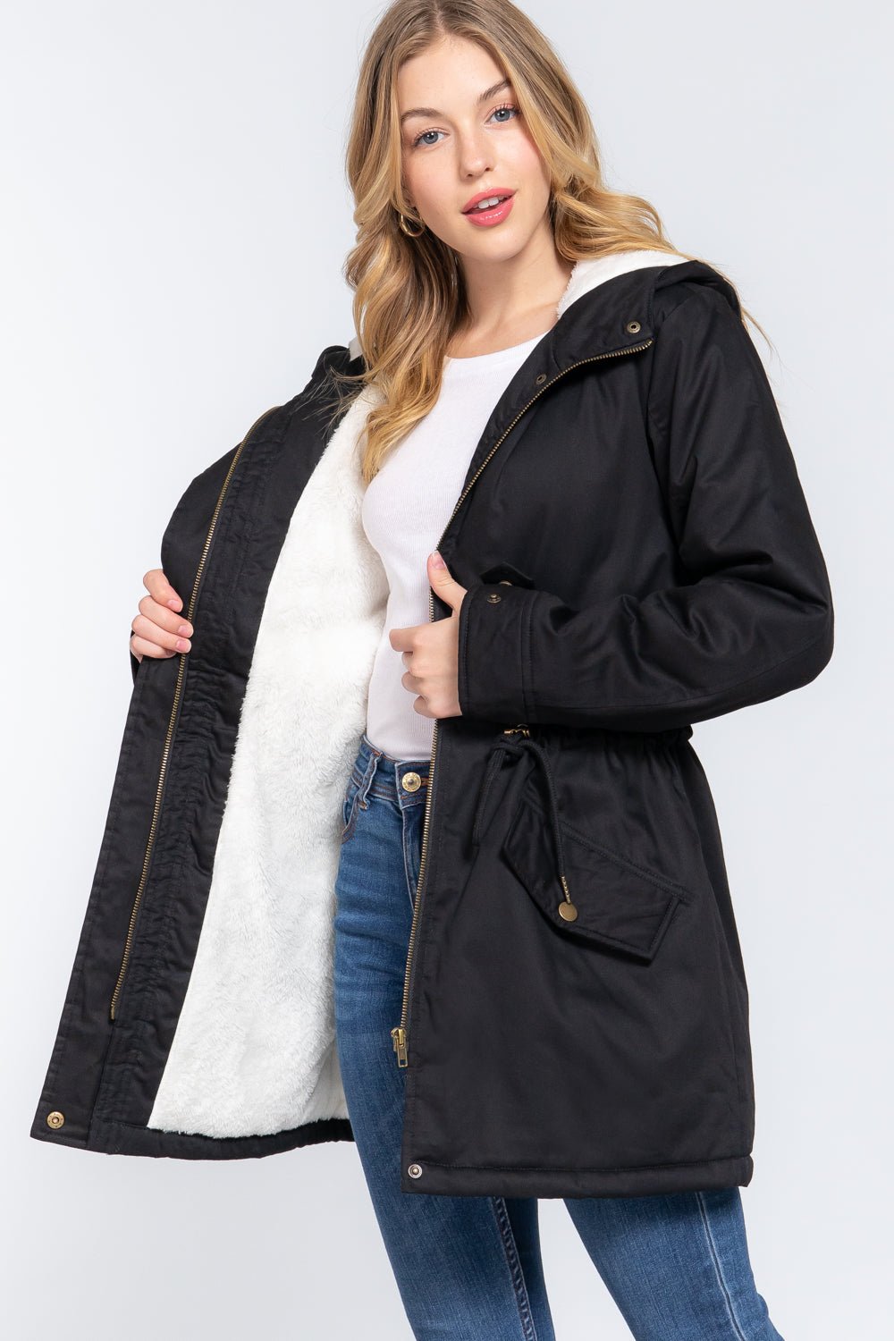 Fleece Lined Fur Hoodie Utility Jacket - Passion 4 Fashion USA