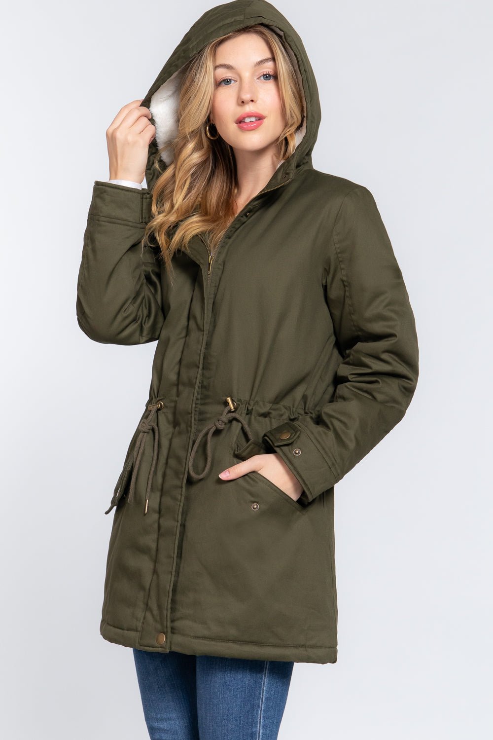 Fleece Lined Fur Hoodie Utility Jacket - Passion 4 Fashion USA