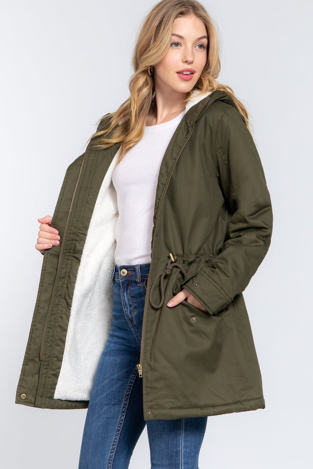 Fleece Lined Fur Hoodie Utility Jacket - Passion 4 Fashion USA